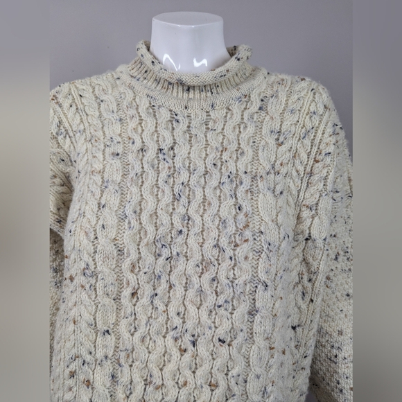 Highland Home Industries Scotland Wool Cable Knit Sweater Mock Neck Crew - Picture 6 of 10